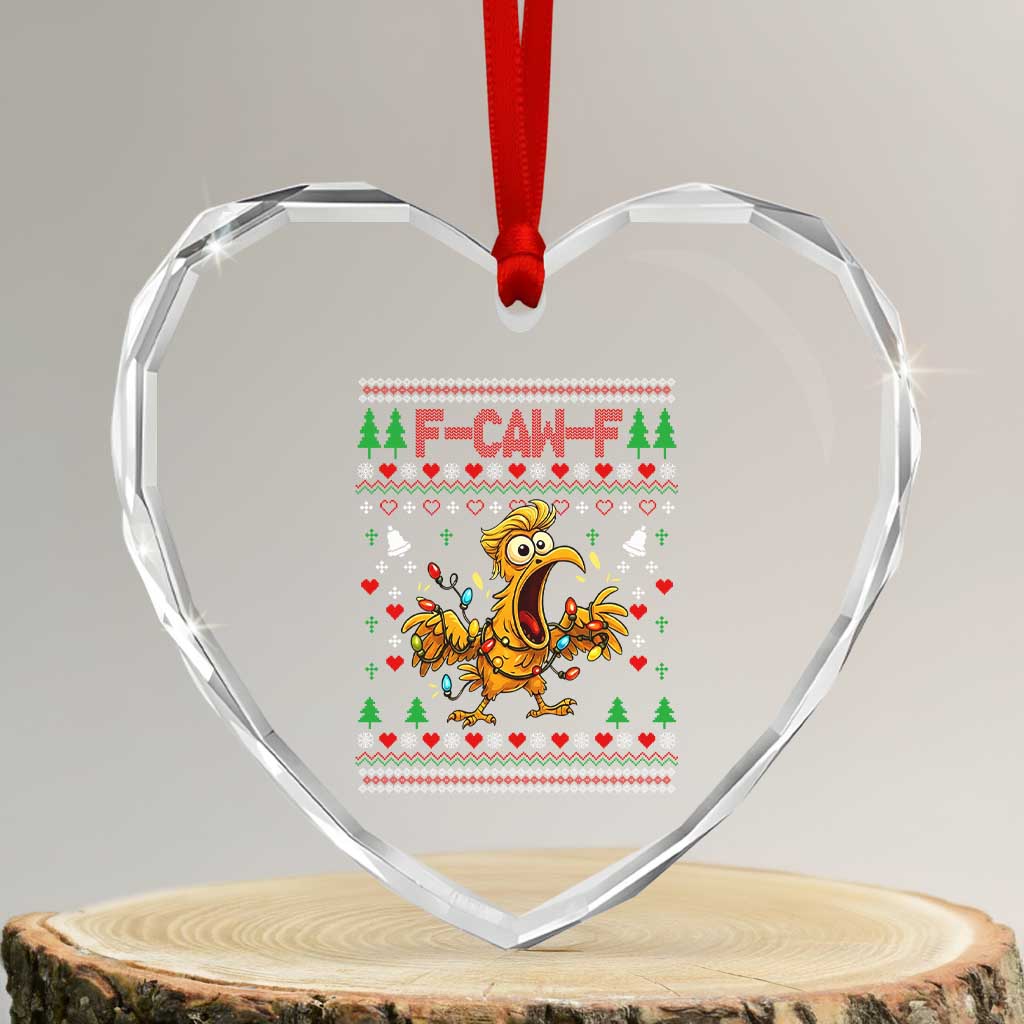 Funny Trump Chicken F Caw F Christmas Heart Crystal Glass Ornament TS14 Transparent Glass 3'' Heart Print Your Wear