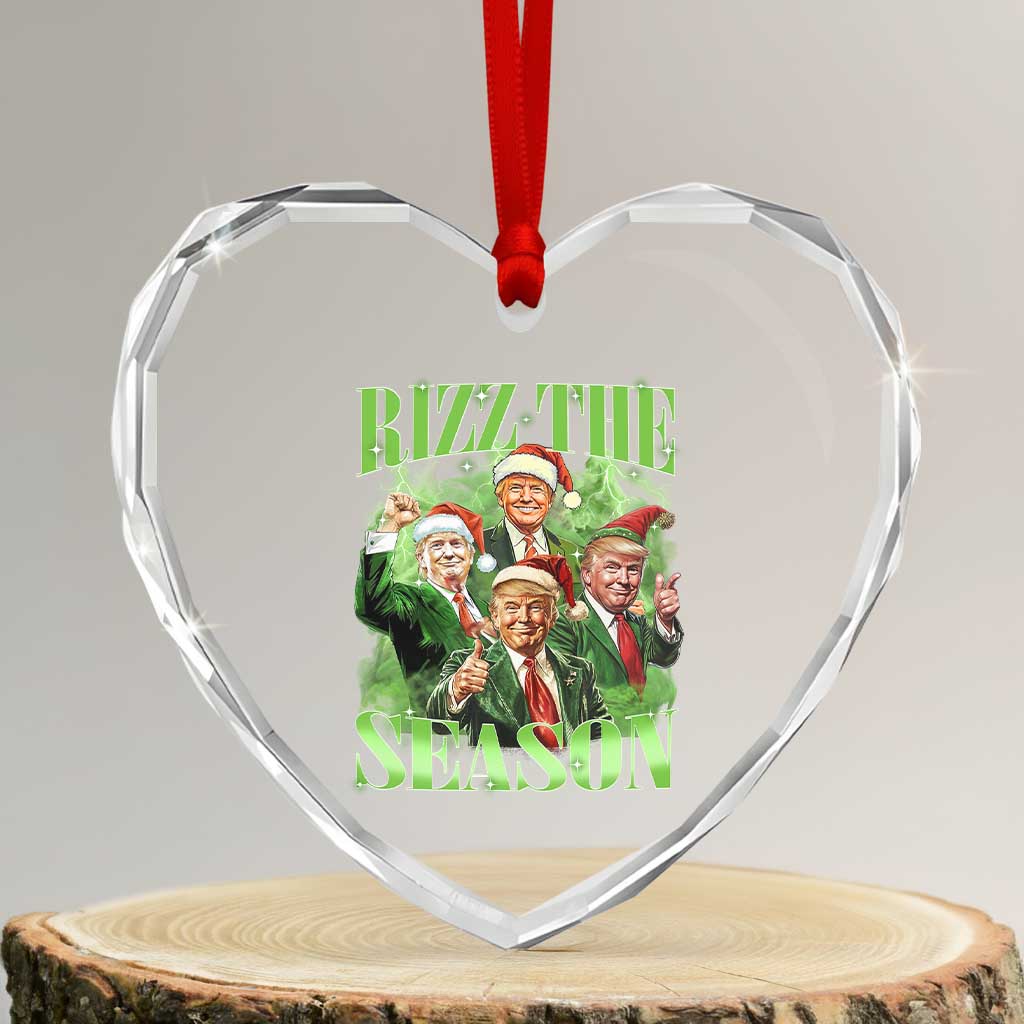 Funny Trump Christmas Heart Crystal Glass Ornament Rizz The Season Santa Trump Elf 47th US President TS11 Transparent Glass 3'' Heart Print Your Wear