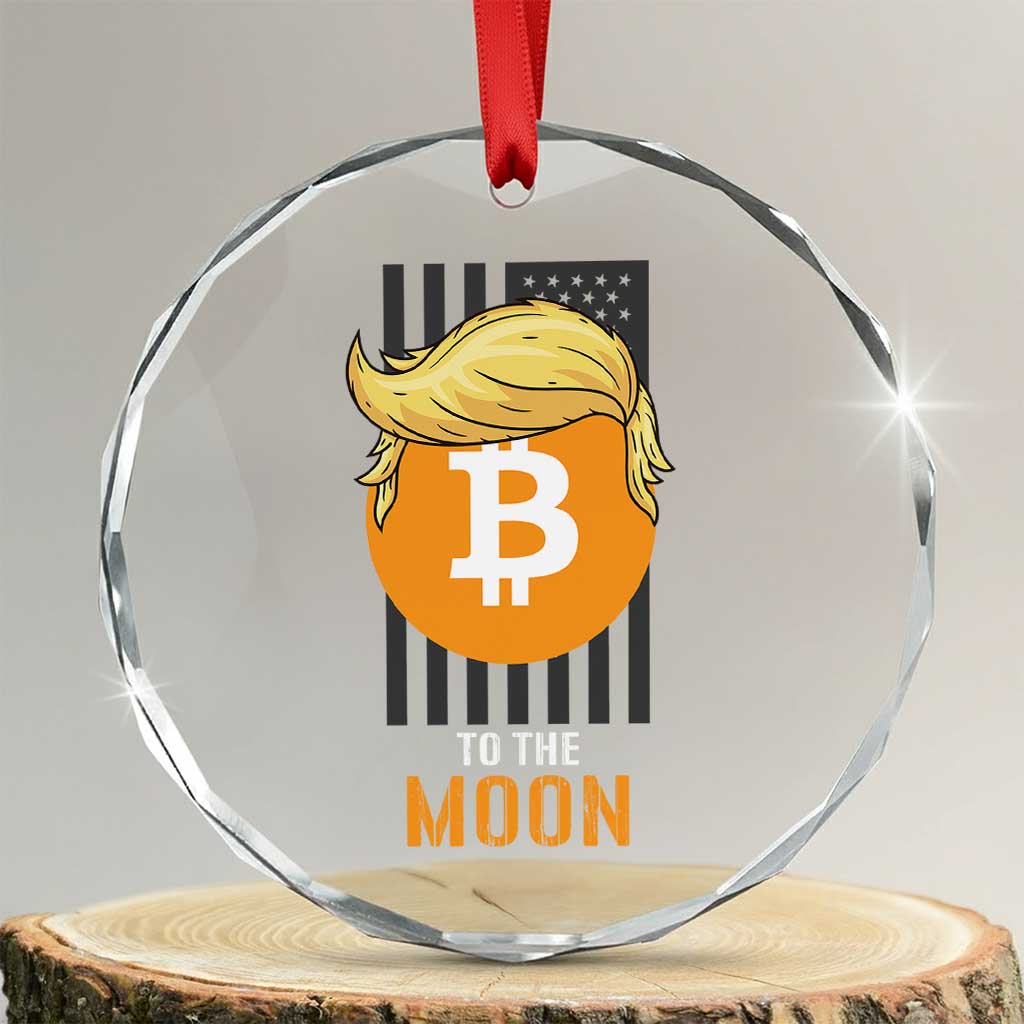 Funny Trump Crypto Investing Crystal Glass Ornament To The Moon Bitcoin Hodler American Flag - Print Your Wear
