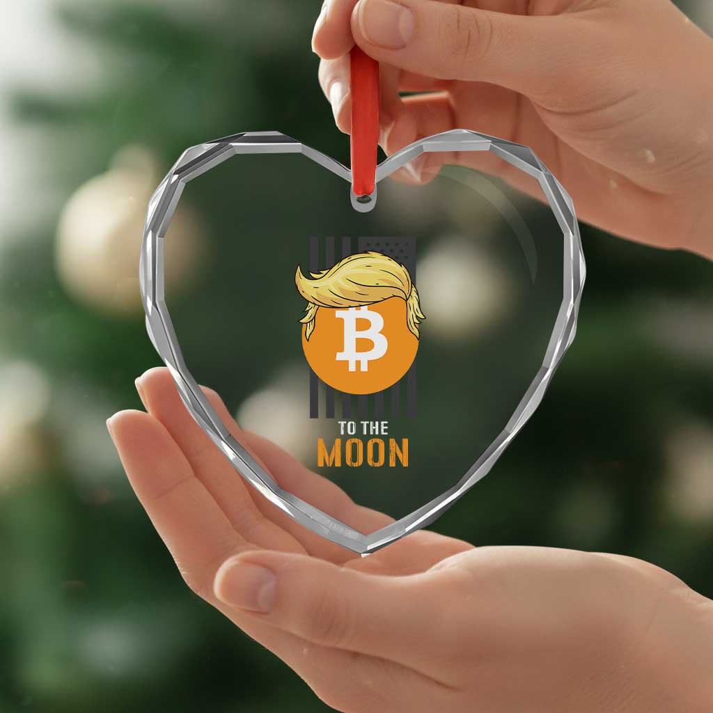 Funny Trump Crypto Investing Heart Crystal Glass Ornament To The Moon Bitcoin Hodler American Flag TS02 Print Your Wear
