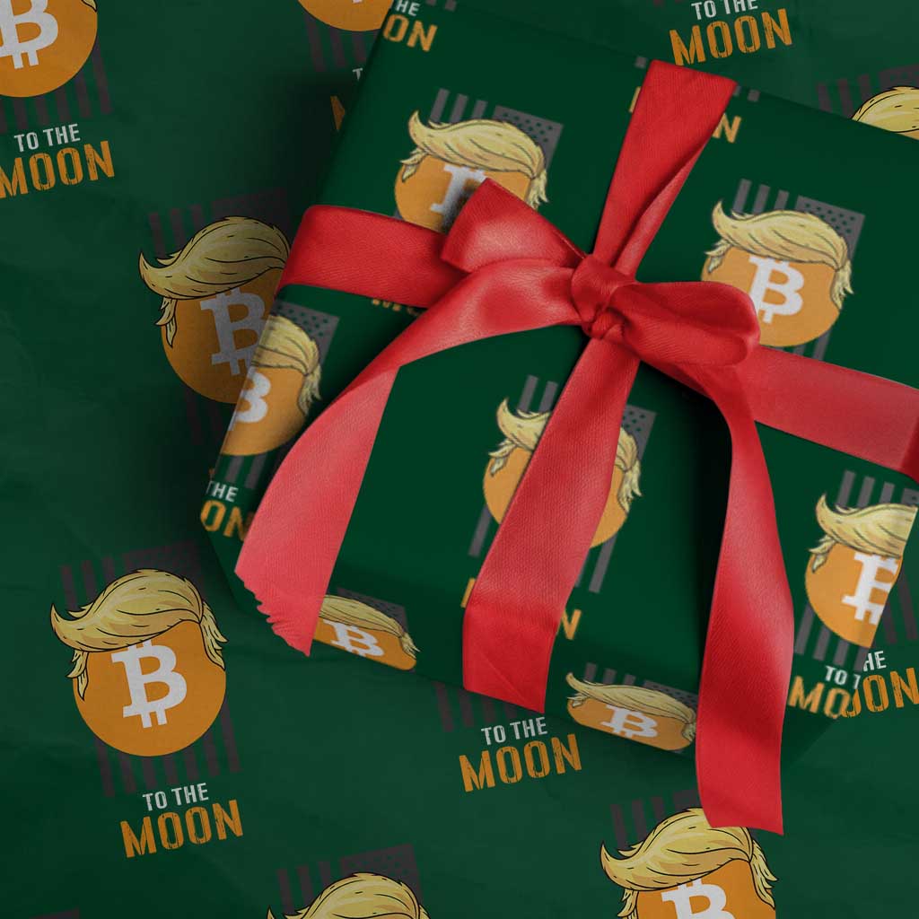 Funny Trump Crypto Investing Wrapping Paper Roll To The Moon Bitcoin Hodler American Flag TS02 Green Print Your Wear