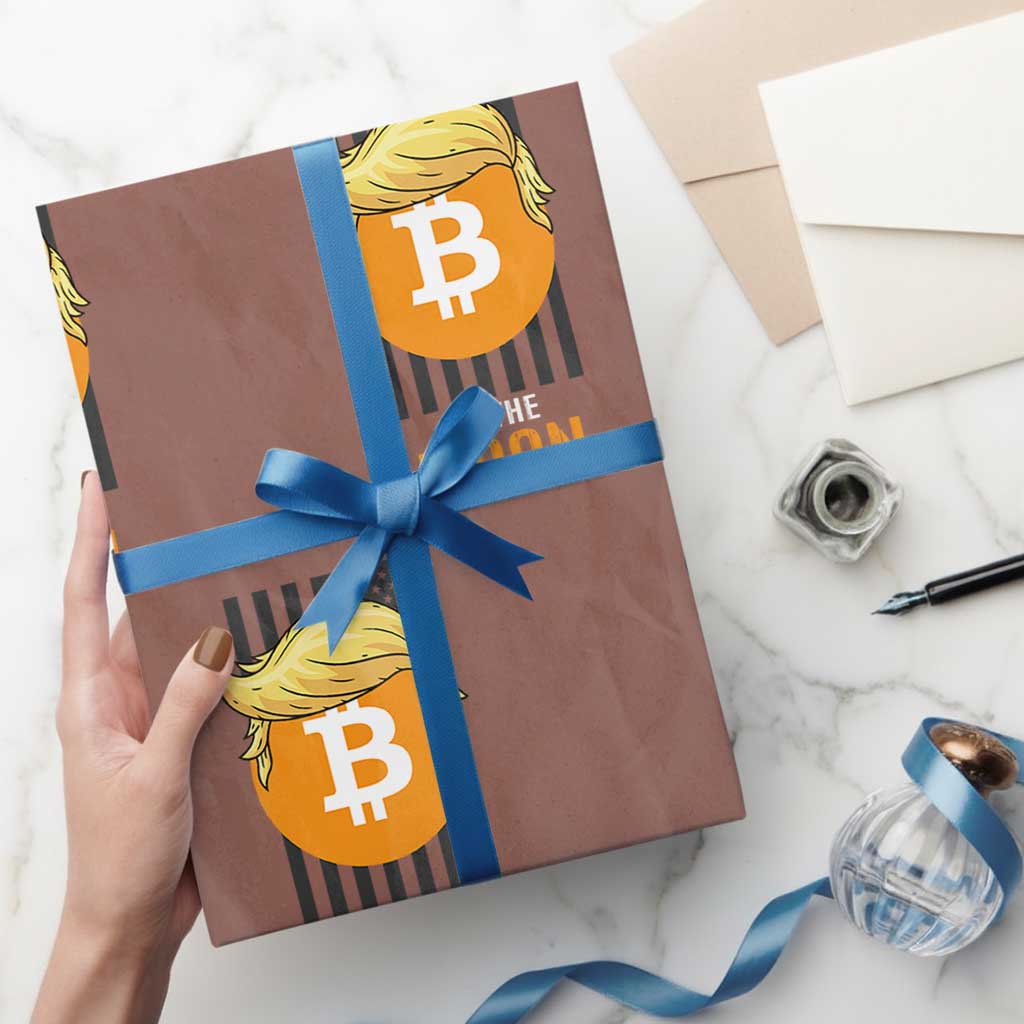 Funny Trump Crypto Investing Wrapping Paper Roll To The Moon Bitcoin Hodler American Flag TS02 Mocha Print Your Wear