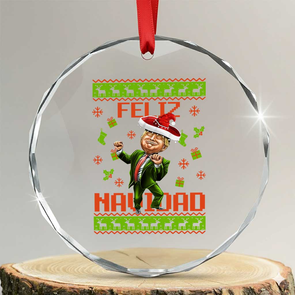 Funny Trump Crystal Glass Ornament Feliz Navidad Ugly Christmas Sweater Dancing Trump TS10 Transparent Glass 3'' Circle Print Your Wear