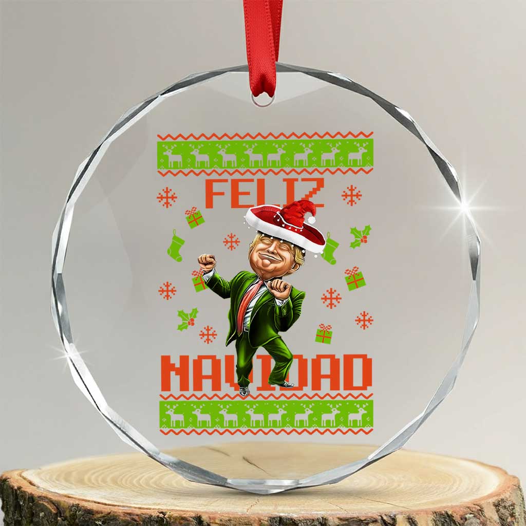 Funny Trump Crystal Glass Ornament Feliz Navidad Ugly Christmas Sweater Dancing Trump TS10 Transparent Glass 3'' Circle Print Your Wear