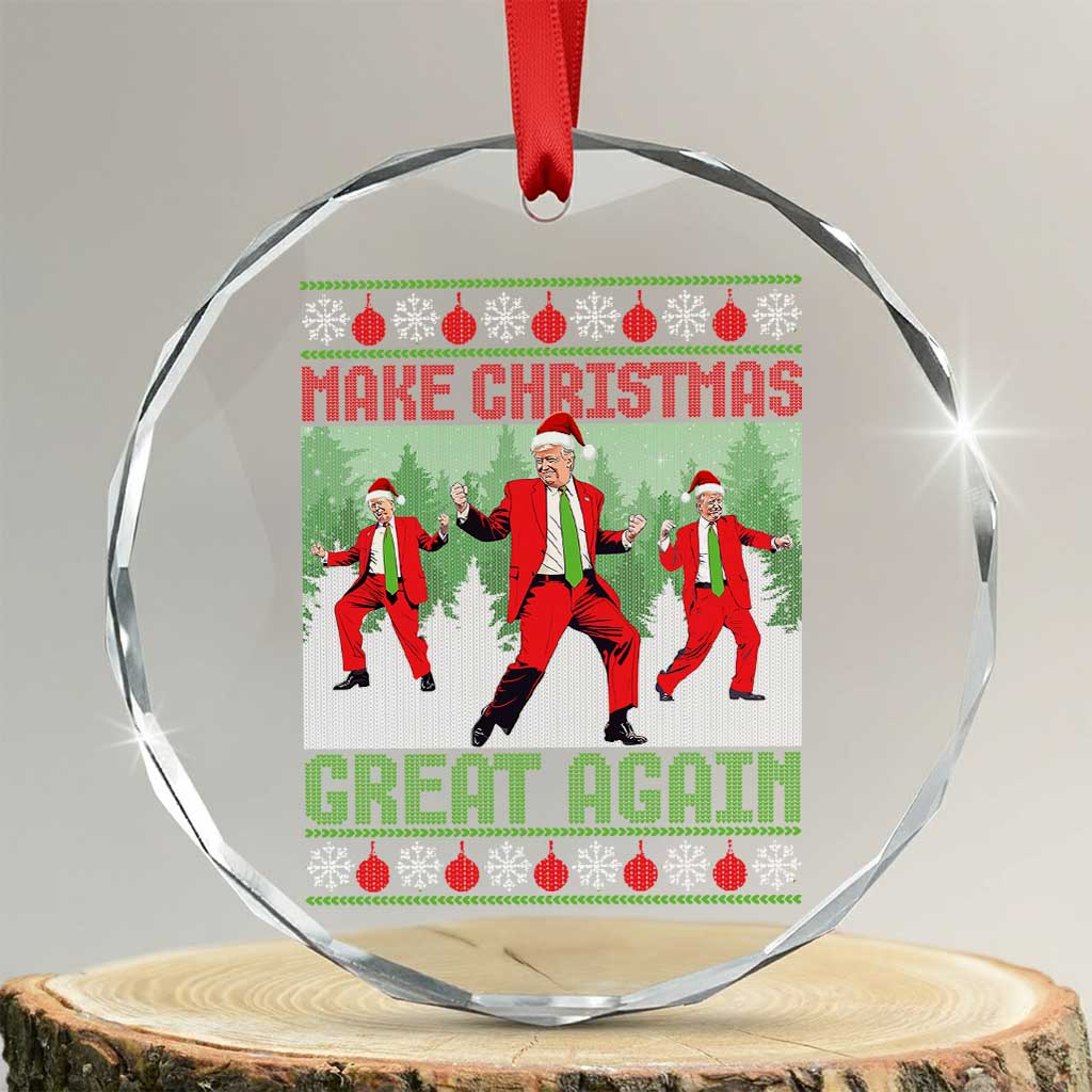 Funny Trump Crystal Glass Ornament Make Xmas Great Again Ugly Sweater Santa Trump Dance Pajamas TS10 Transparent Glass 3'' Circle Print Your Wear