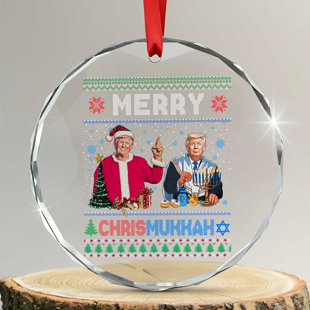 Funny Trump Dancing Merry Christmas Happy Hanukkahh Crystal Glass Ornament TS09 Transparent Glass 3'' Circle Print Your Wear