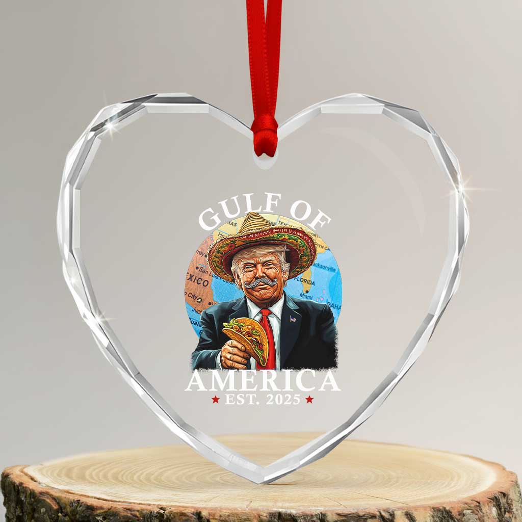 Funny Trump Gulf Of USA Heart Crystal Glass Ornament Mexico Sombrebro Tacos US 2025 TS02 Transparent Glass 3'' Heart Print Your Wear
