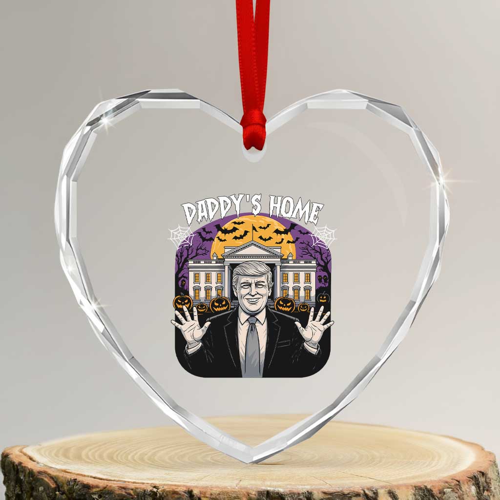 Funny Trump Halloween Heart Crystal Glass Ornament Daddy Home White House Spooky Season TS02 Transparent Glass 3'' Heart Print Your Wear