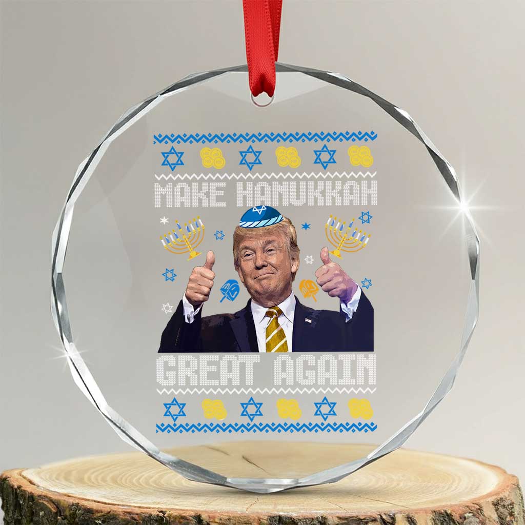 Funny Trump Hanukkah Crystal Glass Ornament Make Hanukkah Great Again Ugly TS10 Transparent Glass 3'' Circle Print Your Wear