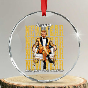 Funny Trump Happy New Year New America 2025 Crystal Glass Ornament - Print Your Wear