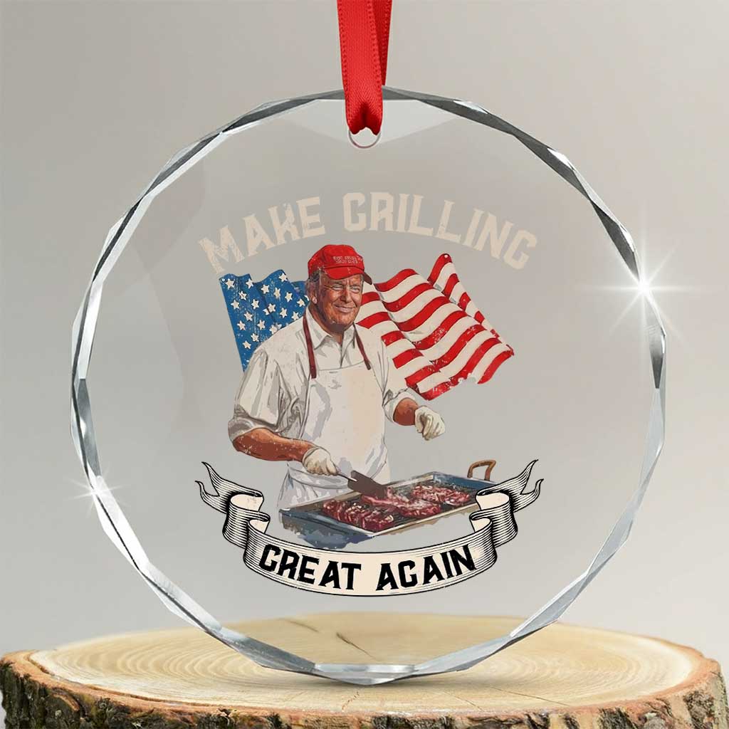 Funny Trump Make Grilling Great Again Crystal Glass Ornament Trump BBQ Grill Vintage American Flag - Print Your Wear