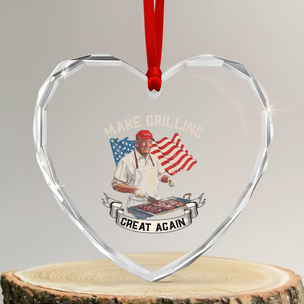 Funny Trump Make Grilling Great Again Heart Crystal Glass Ornament Trump BBQ Grill Vintage American Flag TS11 Transparent Glass 3'' Heart Print Your Wear