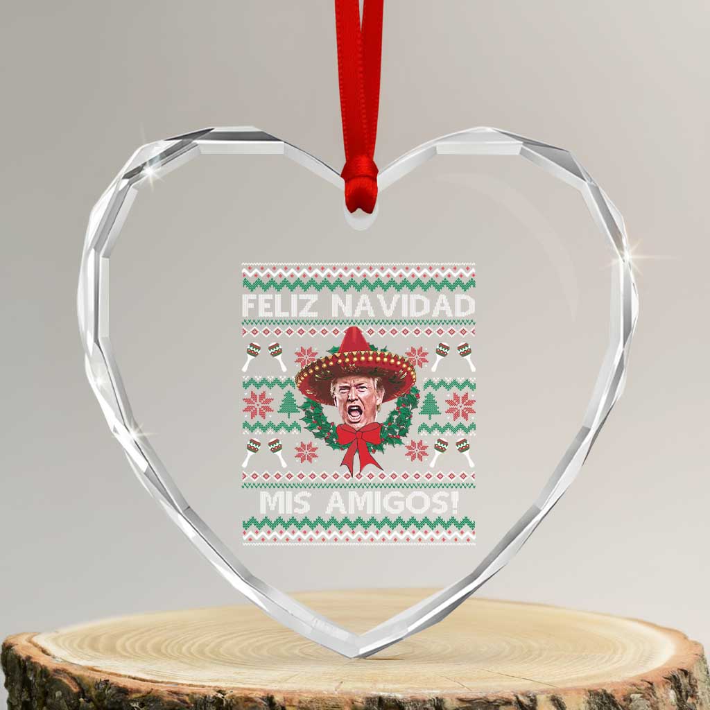 Funny Trump Mexico Xmas Heart Crystal Glass Ornament Feliz Navidad Mis Amigos Sombrero Xmas TS11 Transparent Glass 3'' Heart Print Your Wear