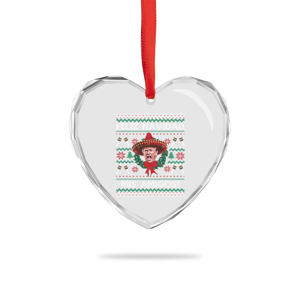 Funny Trump Mexico Xmas Heart Crystal Glass Ornament Feliz Navidad Mis Amigos Sombrero Xmas TS11 Print Your Wear