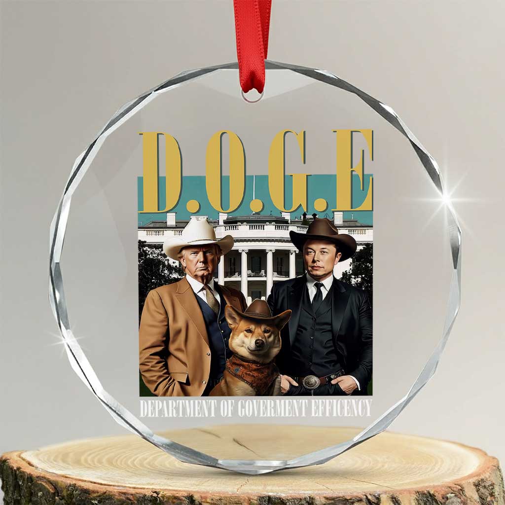 Funny Trump Musk DOGE Crystal Glass Ornament Department Of Government Efficiency Shiba Inu TS11 Transparent Glass 3'' Circle Print Your Wear