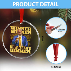 Funny Trump New Year 2025 Crystal Glass Ornament Winner Winner New Year's Dinner Champagne - Print Your Wear