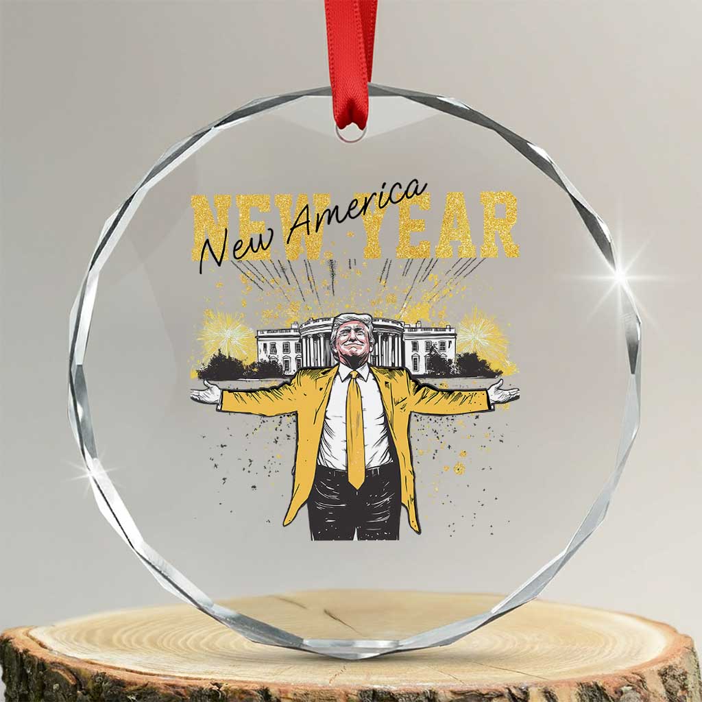 Funny Trump New Year New America 2025 Crystal Glass Ornament - Print Your Wear