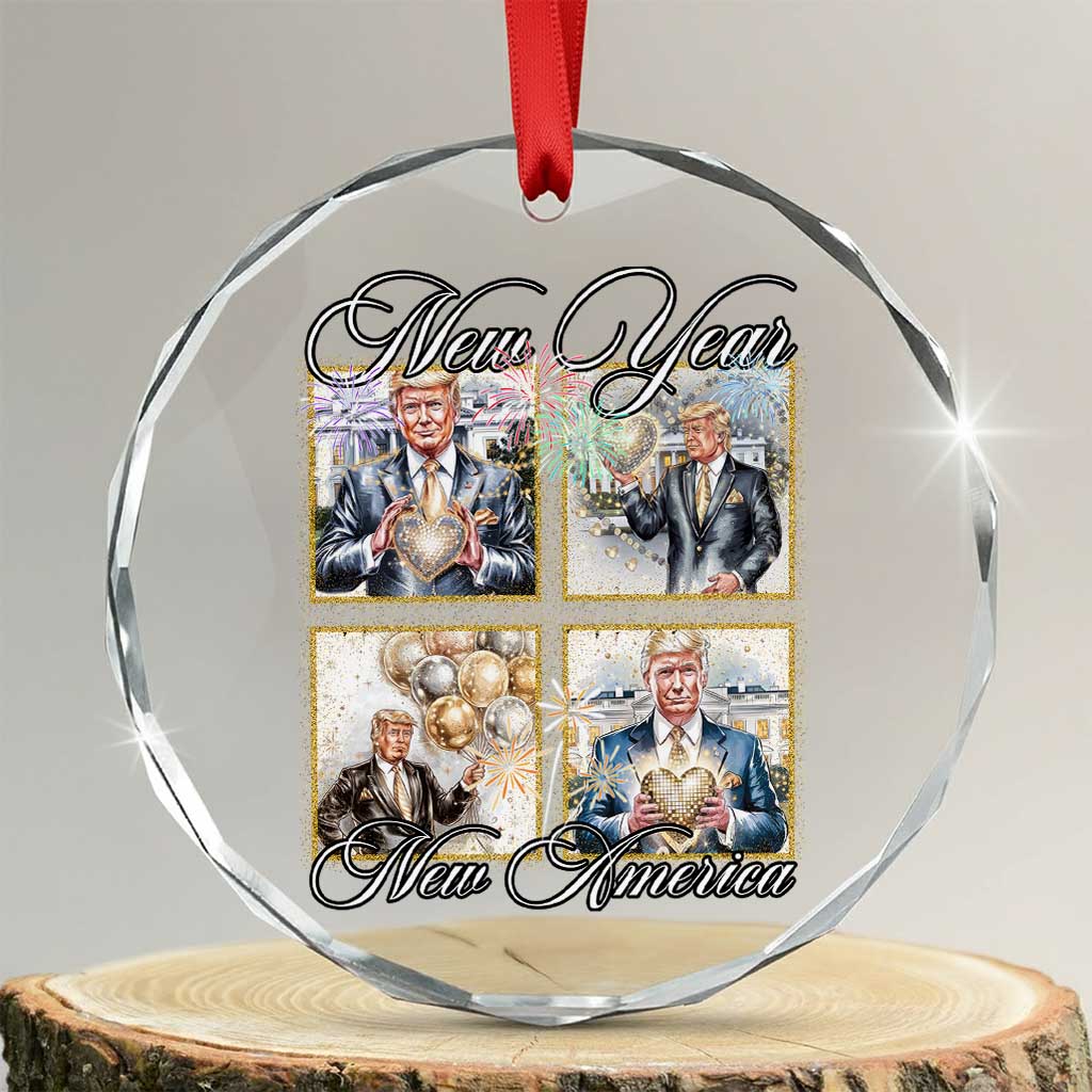 Funny Trump New Year New America 2025 Crystal Glass Ornament Sparkling Fireworks TS11 Transparent Glass 3'' Circle Print Your Wear