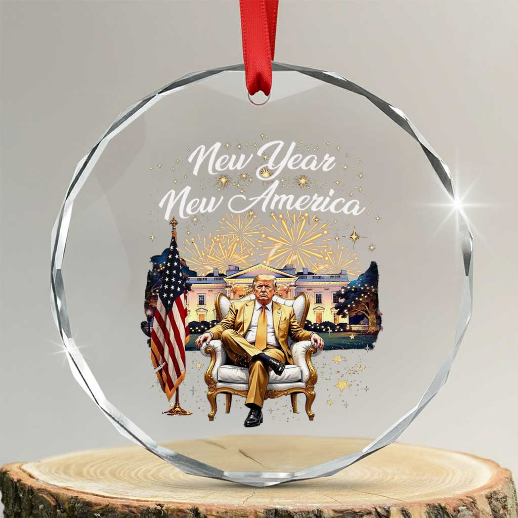 Funny Trump New Year New America 2025 Crystal Glass Ornament White House American Flag TS11 Transparent Glass 3'' Circle Print Your Wear