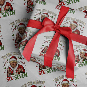 Funny Trump Patriotic Six Seven Meme Wrapping Paper Roll Tis The Season Christmas Gift TS12 White Print Your Wear