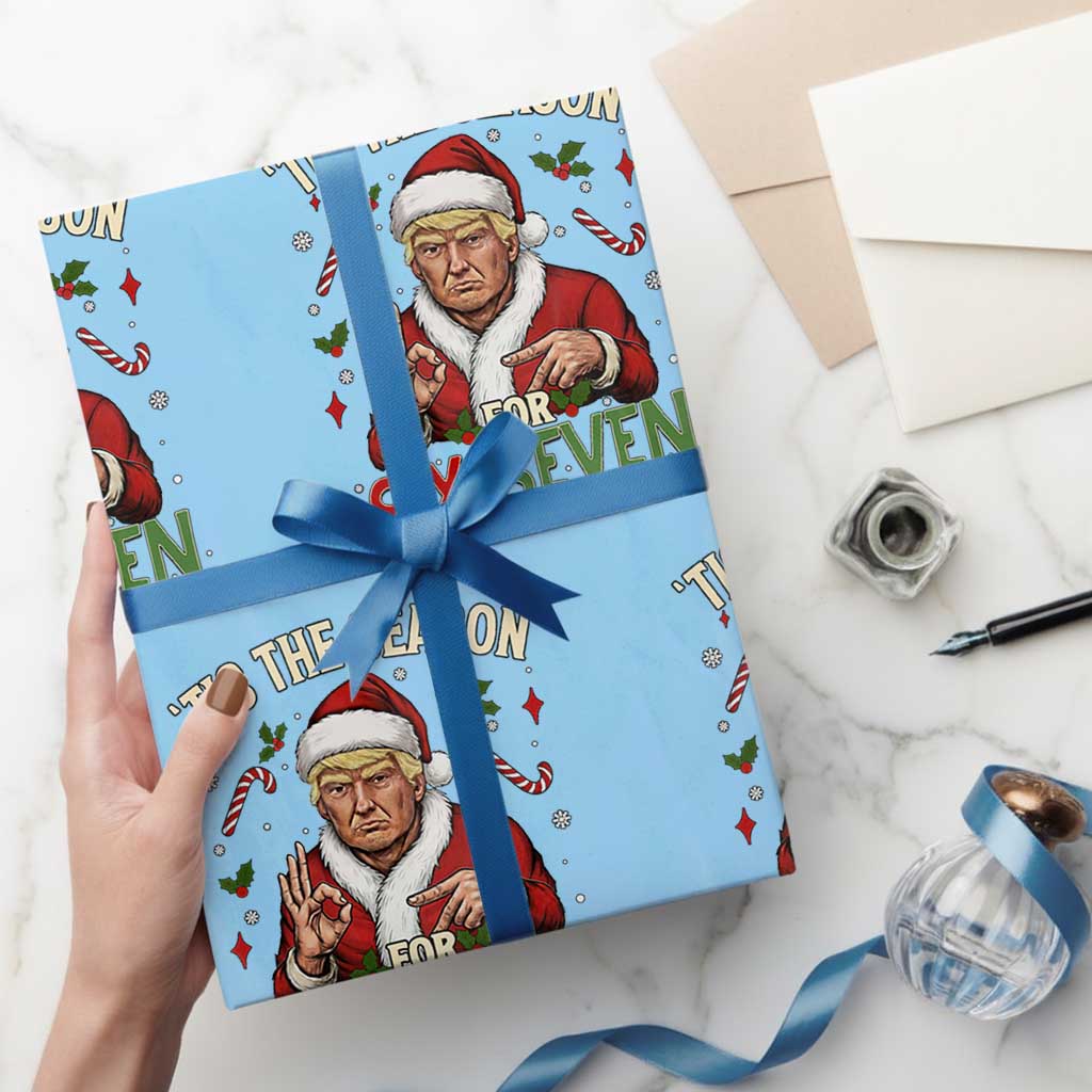 Funny Trump Patriotic Six Seven Meme Wrapping Paper Roll Tis The Season Christmas Gift TS12 Light Blue Print Your Wear