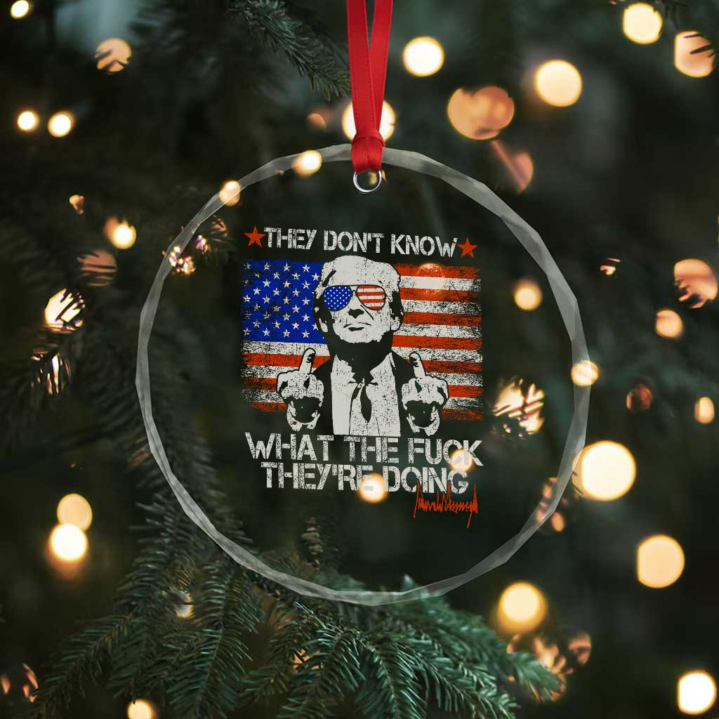 Funny Trump They Don't Know What The Fuck They're Doing Crystal Glass Ornament Vintage American Flag - Print Your Wear