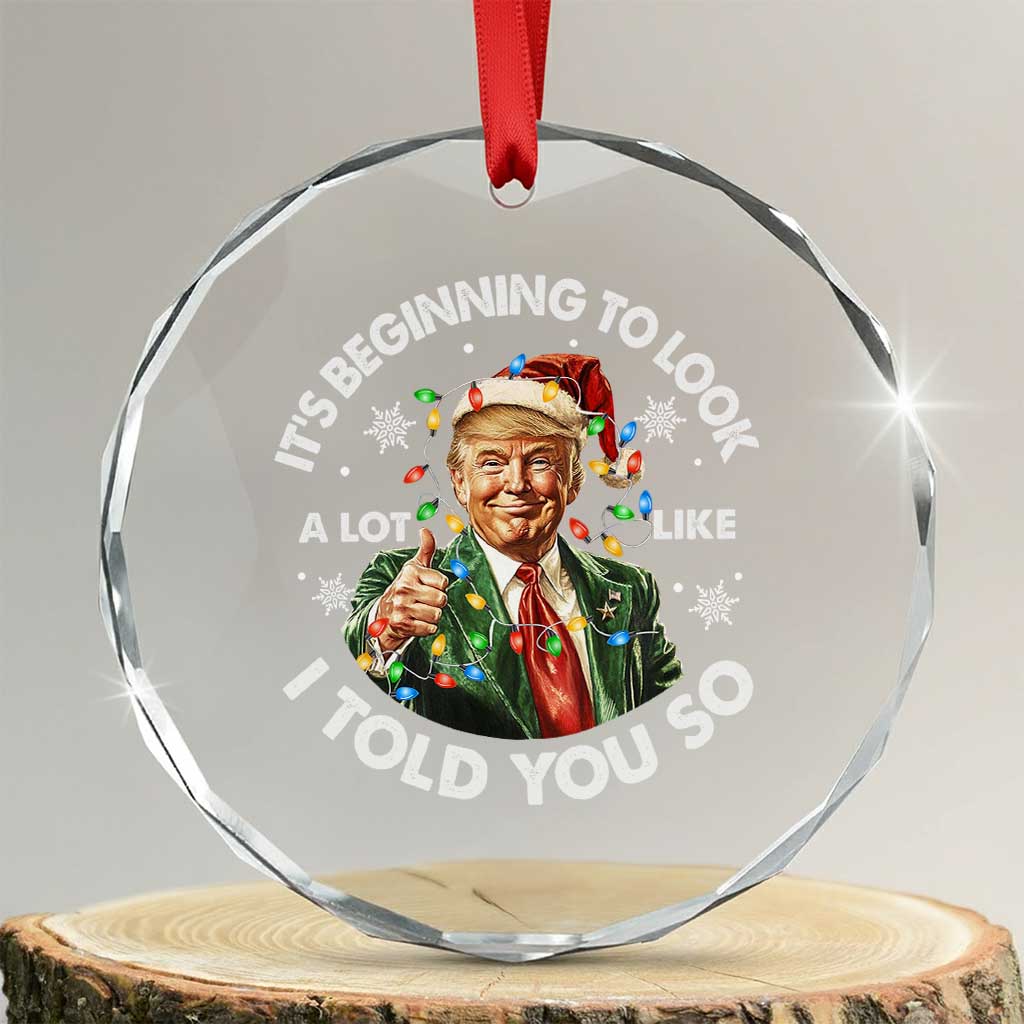 Funny Trump Xmas Crystal Glass Ornament It's Beginning To Look A Lot Like I Told You So Santa Trump TS11 Transparent Glass 3'' Circle Print Your Wear