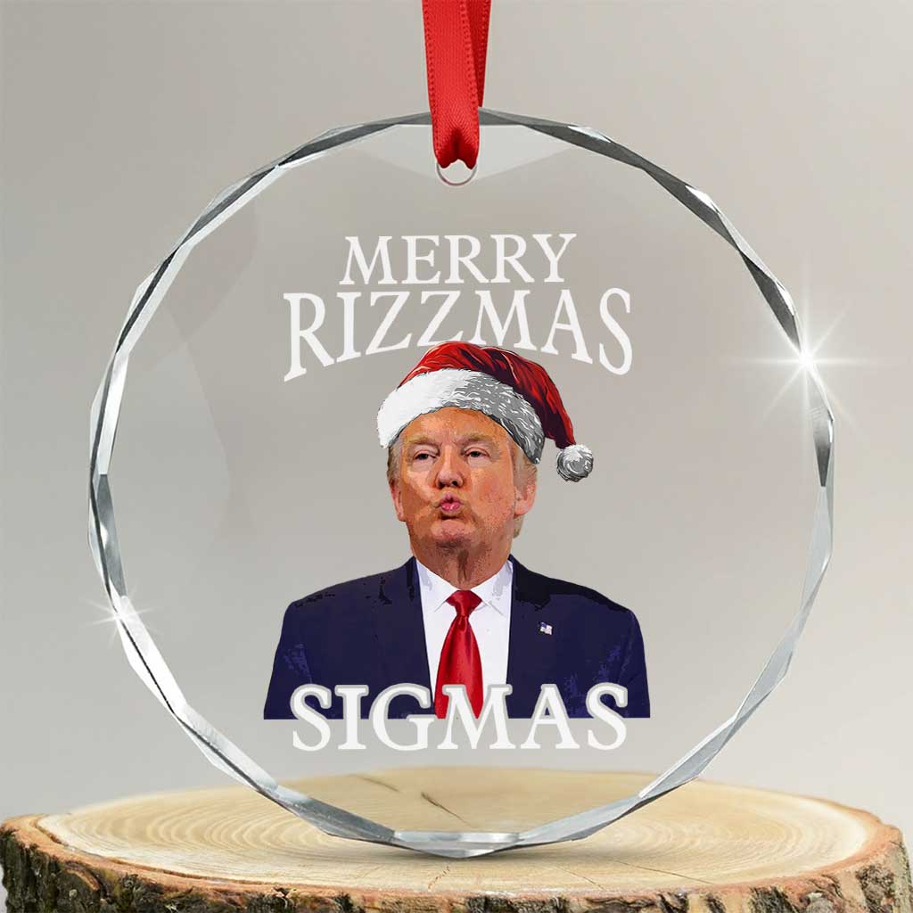 Funny Trump Xmas Crystal Glass Ornament Merry Rizzmas Sigmas Charisma Rizz Santa Trump TS11 Transparent Glass 3'' Circle Print Your Wear