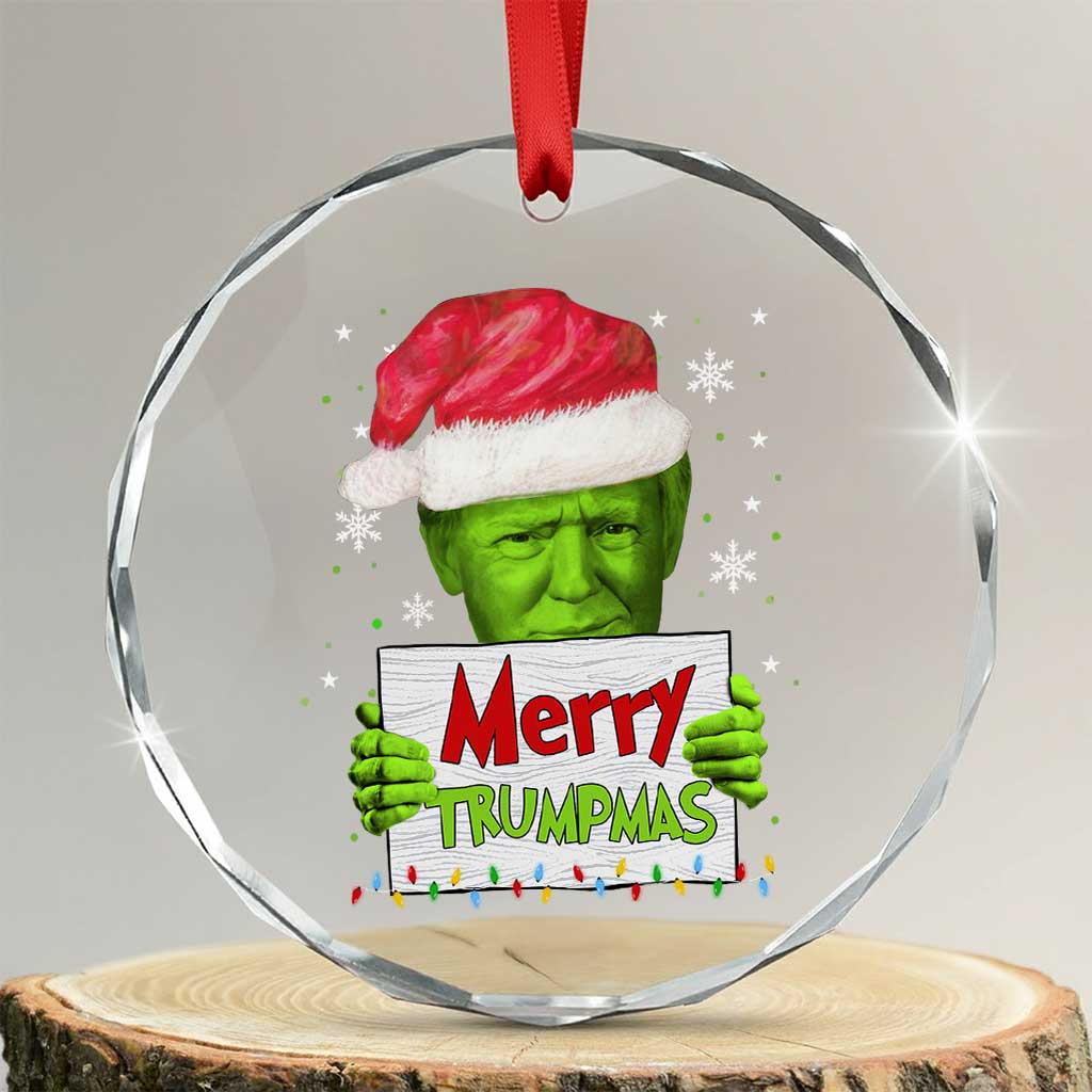 Funny Trump Xmas Crystal Glass Ornament Merry Trumpmas Santa Trump TS11 Transparent Glass 3'' Circle Print Your Wear