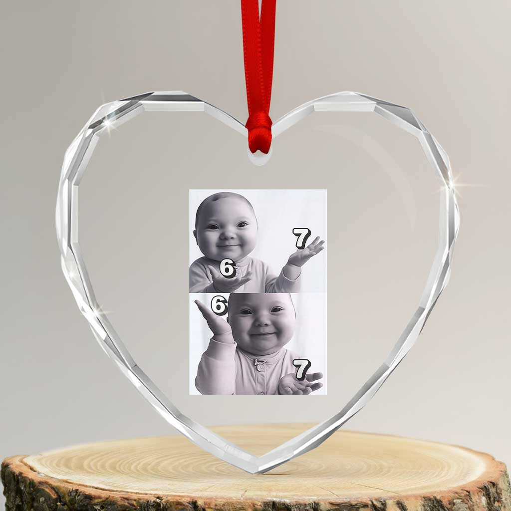Funny Tuff Baby 67 Meme Heart Crystal Glass Ornament Viral AI Niche Baby Six Seven Hand Gesture TS02 Transparent Glass 3'' Heart Print Your Wear