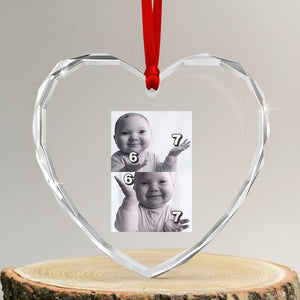 Funny Tuff Baby 67 Meme Heart Crystal Glass Ornament Viral AI Niche Baby Six Seven Hand Gesture TS02 Transparent Glass 3'' Heart Print Your Wear