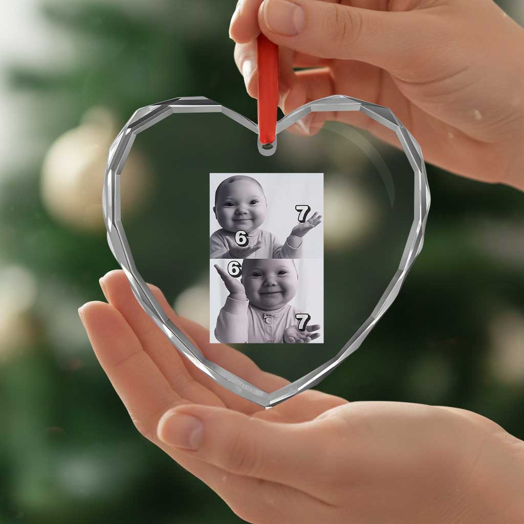 Funny Tuff Baby 67 Meme Heart Crystal Glass Ornament Viral AI Niche Baby Six Seven Hand Gesture TS02 Print Your Wear