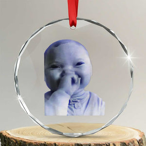 Funny Tuff Baby Giggling Meme Crystal Glass Ornament Viral AI Niche Baby Holding Laugh Face TS02 Transparent Glass 3'' Circle Print Your Wear