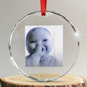 Funny Tuff Baby Giggling Meme Crystal Glass Ornament Viral AI Niche Baby Holding Laugh Photo TS02 Transparent Glass 3'' Circle Print Your Wear
