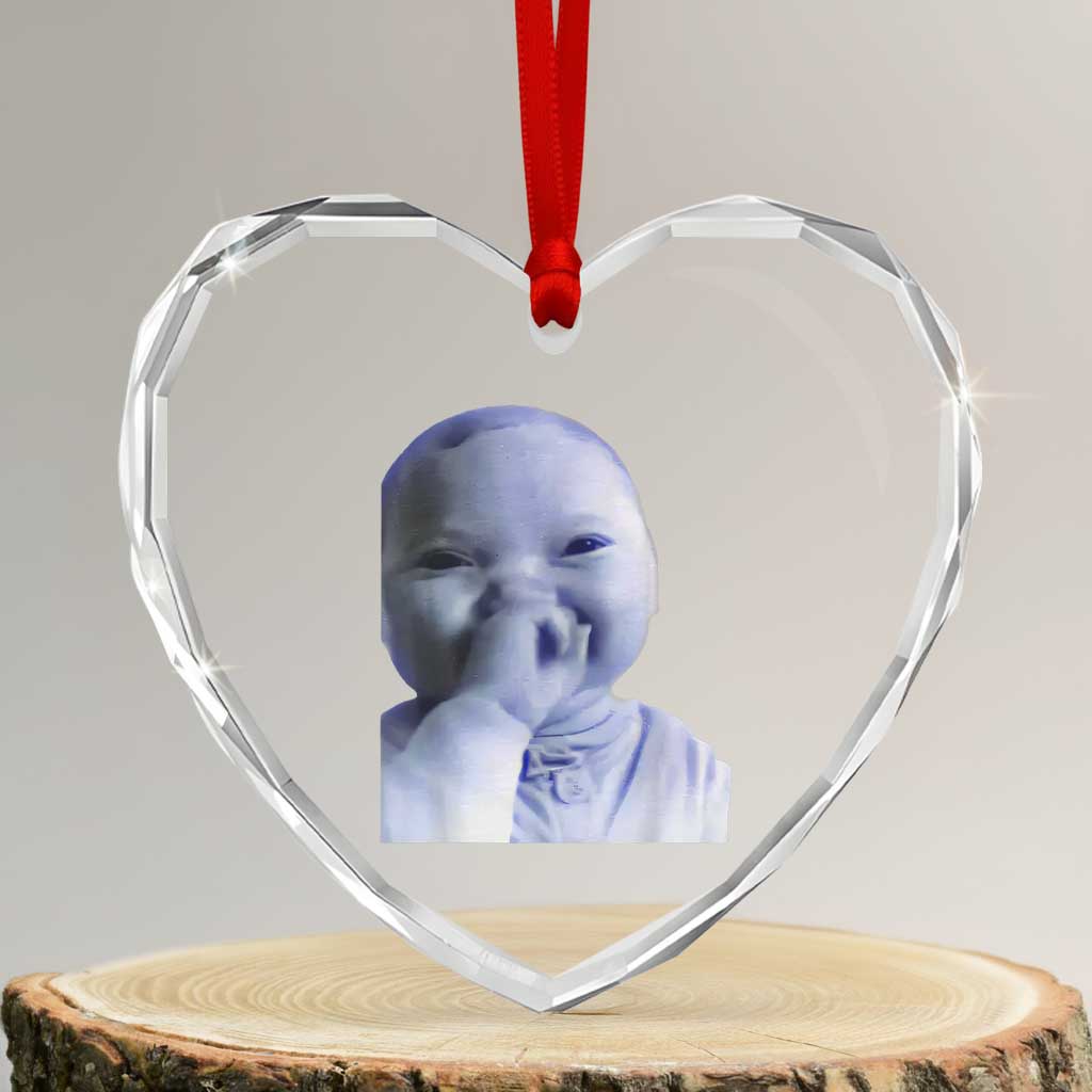Funny Tuff Baby Giggling Meme Heart Crystal Glass Ornament Viral AI Niche Baby Holding Laugh Face TS02 Transparent Glass 3'' Heart Print Your Wear