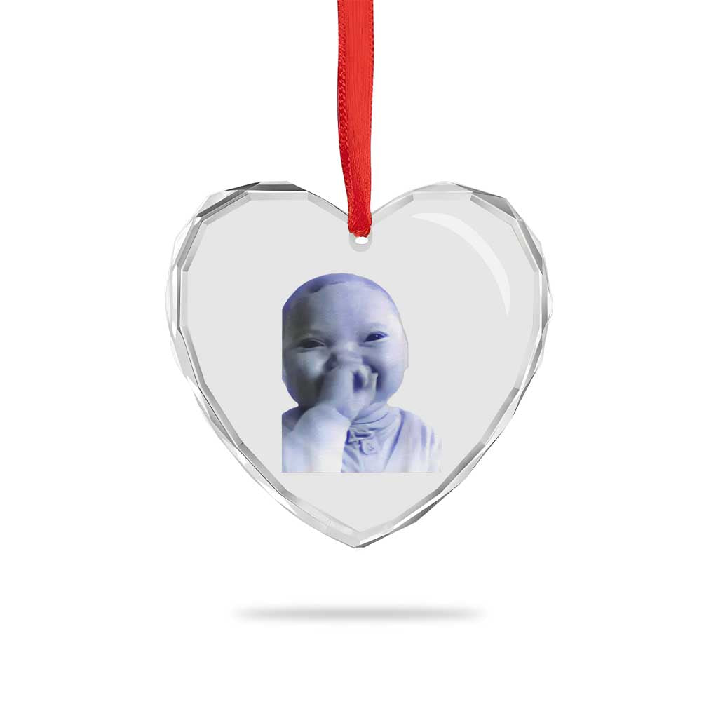 Funny Tuff Baby Giggling Meme Heart Crystal Glass Ornament Viral AI Niche Baby Holding Laugh Face TS02 Print Your Wear