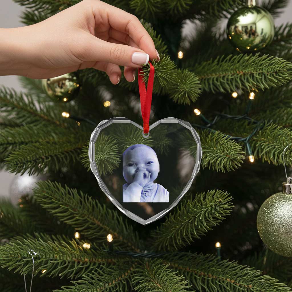 Funny Tuff Baby Giggling Meme Heart Crystal Glass Ornament Viral AI Niche Baby Holding Laugh Face TS02 Print Your Wear