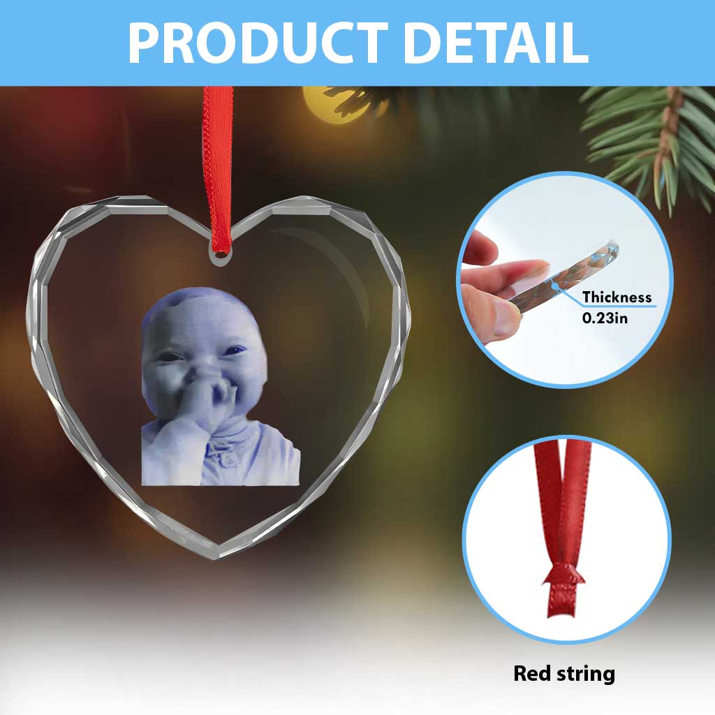 Funny Tuff Baby Giggling Meme Heart Crystal Glass Ornament Viral AI Niche Baby Holding Laugh Face TS02 Print Your Wear