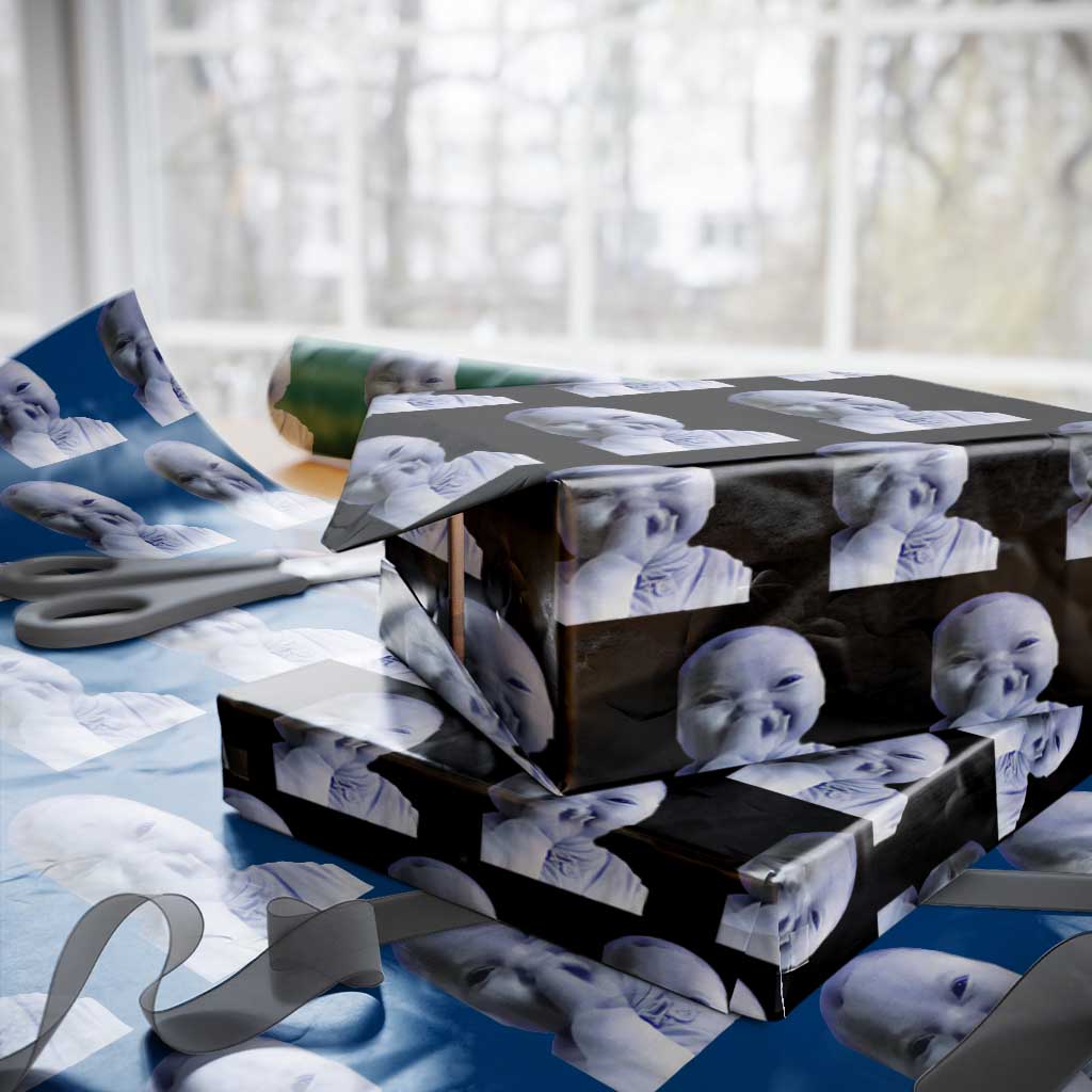 Funny Tuff Baby Giggling Meme Wrapping Paper Roll Viral AI Niche Baby Holding Laugh Face TS02 Black Print Your Wear