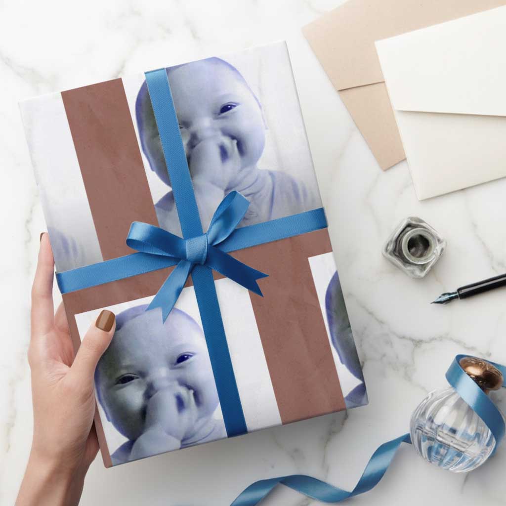 Funny Tuff Baby Giggling Meme Wrapping Paper Roll Viral AI Niche Baby Holding Laugh Photo TS02 Mocha Print Your Wear