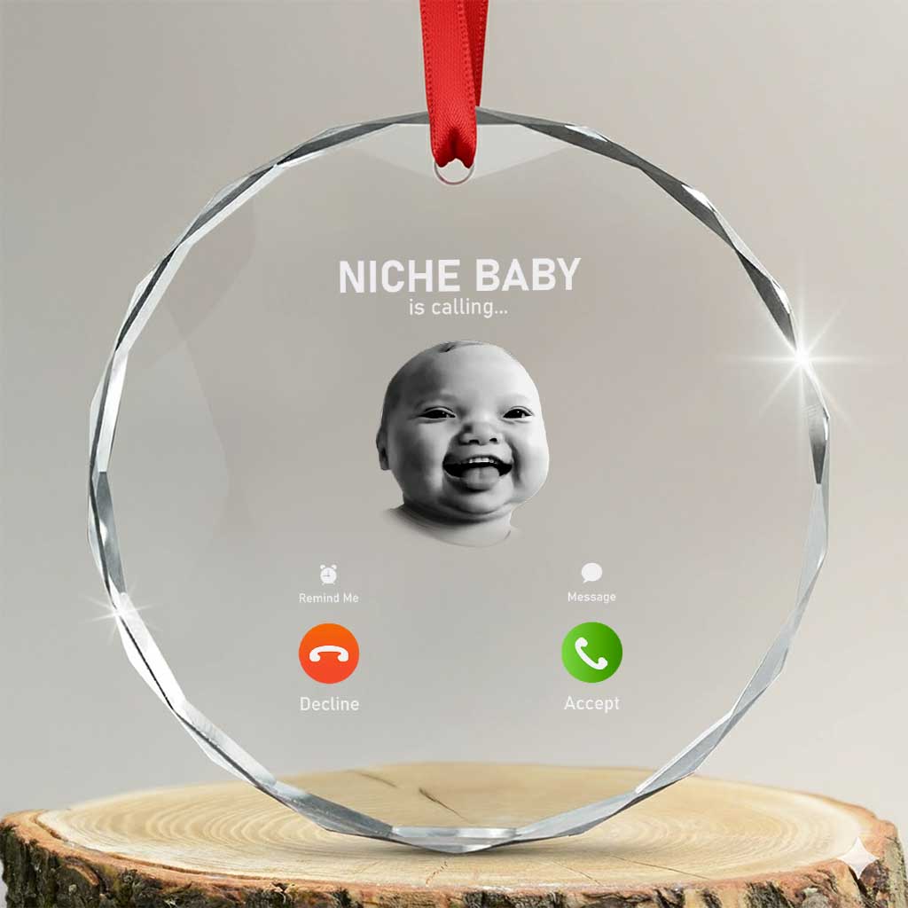 Funny Tuff Baby Meme Crystal Glass Ornament Tell Em Son AI Niche Baby Motion Holding Laugh TS02 Transparent Glass 3'' Circle Print Your Wear