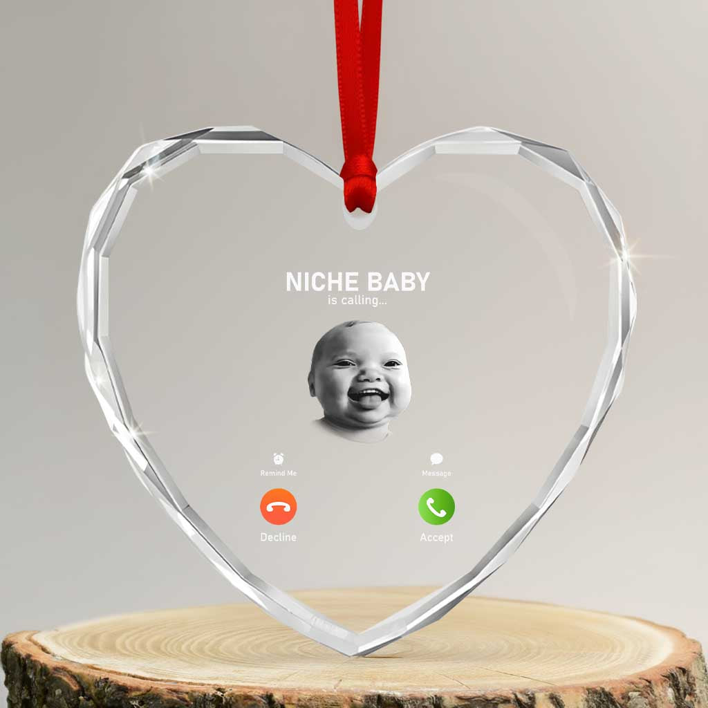 Funny Tuff Baby Meme Heart Crystal Glass Ornament Tell Em Son AI Niche Baby Motion Holding Laugh TS02 Transparent Glass 3'' Heart Print Your Wear