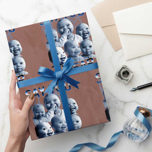 Funny Tuff Baby Meme Wrapping Paper Roll Say You Swear Viral AI Niche Baby Holding Back Laugh TS02 Mocha Print Your Wear