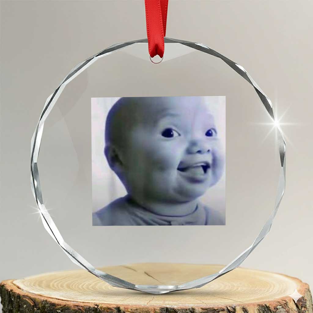 Funny Tuff Baby Side Eye Meme Crystal Glass Ornament Viral AI Niche Baby Face Reaction TS02 Transparent Glass 3'' Circle Print Your Wear