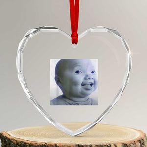 Funny Tuff Baby Side Eye Meme Heart Crystal Glass Ornament Viral AI Niche Baby Face Reaction TS02 Transparent Glass 3'' Heart Print Your Wear