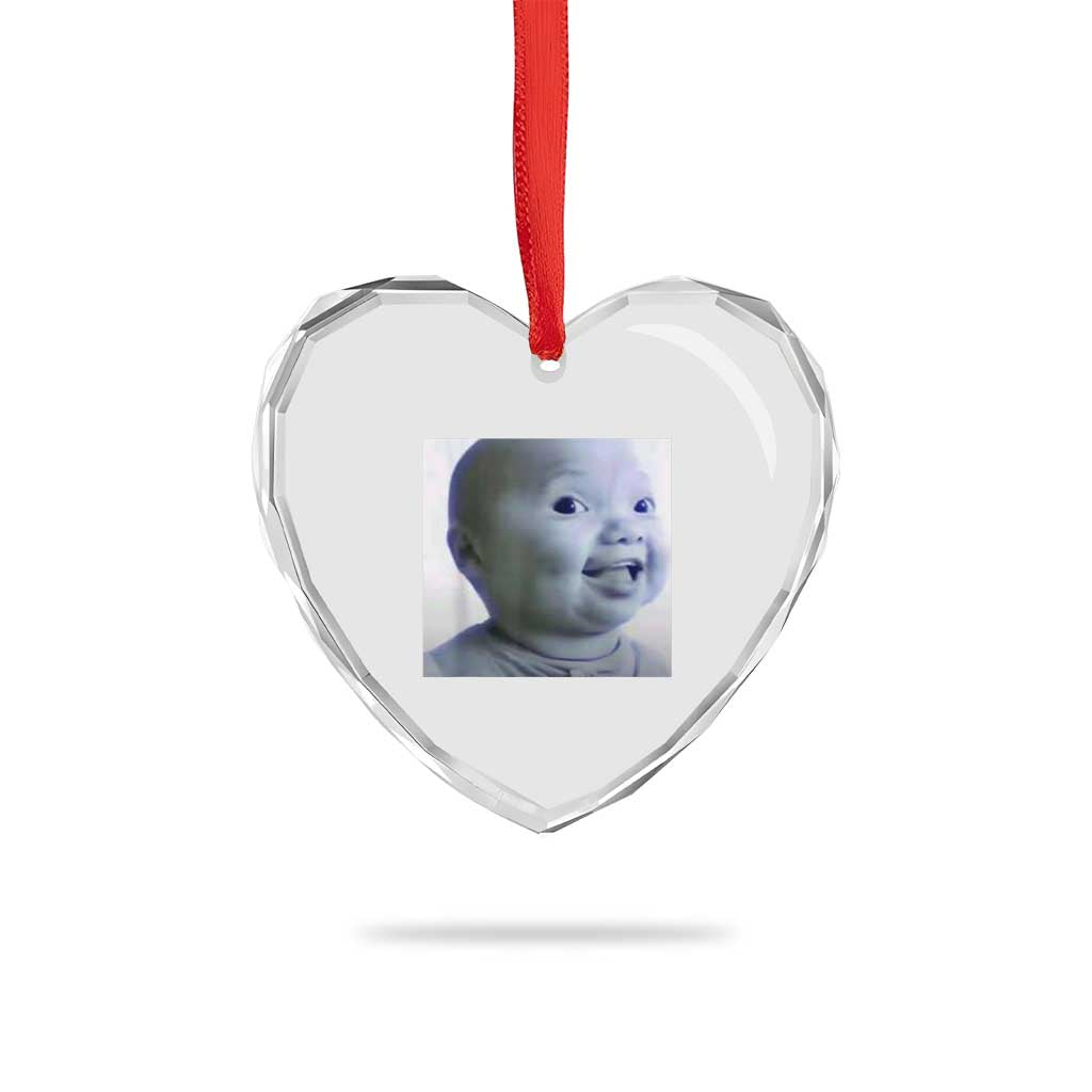 Funny Tuff Baby Side Eye Meme Heart Crystal Glass Ornament Viral AI Niche Baby Face Reaction TS02 Print Your Wear