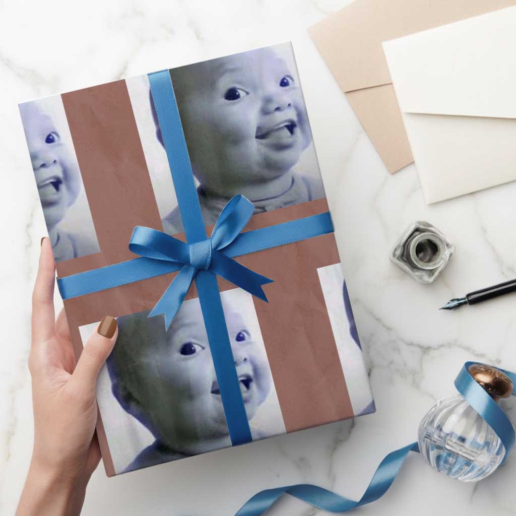 Funny Tuff Baby Side Eye Meme Wrapping Paper Roll Viral AI Niche Baby Face Reaction TS02 Mocha Print Your Wear