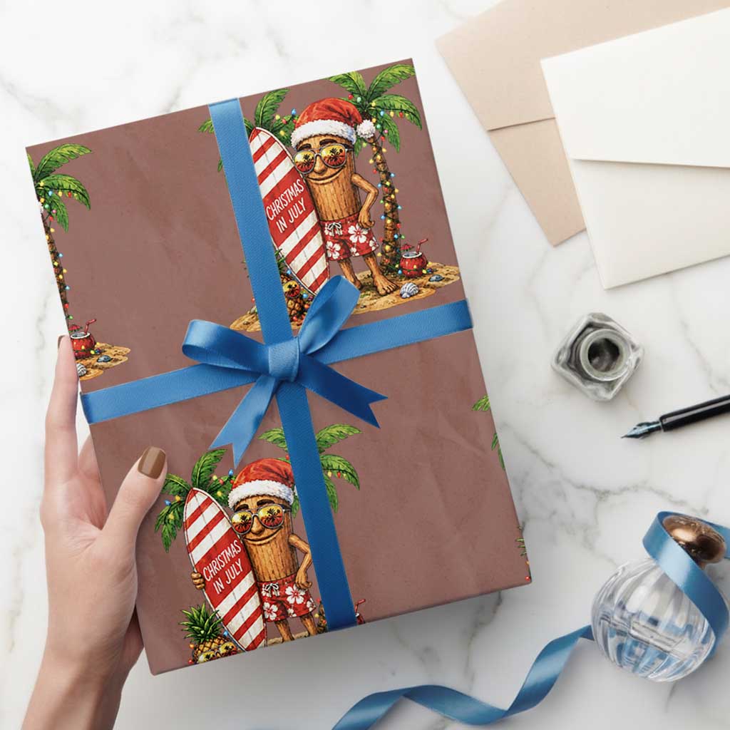 Funny Tung Tung Sahur Christmas In July Wrapping Paper Roll Beach Party Vacation