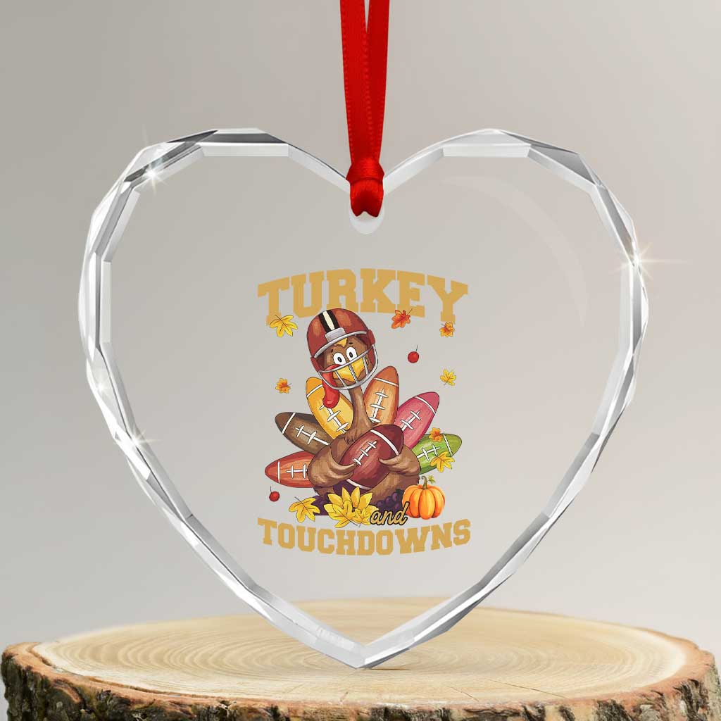 Funny Turkey And Touchdowns Heart Crystal Glass Ornament Thanksgiving American Football Fall Season TS11 Transparent Glass 3'' Heart Print Your Wear