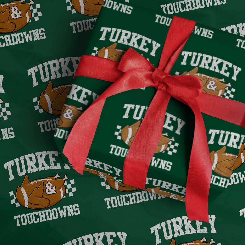 Funny Turkey And Touchdowns Wrapping Paper Roll Thanksgiving American Football TS11 Green Print Your Wear